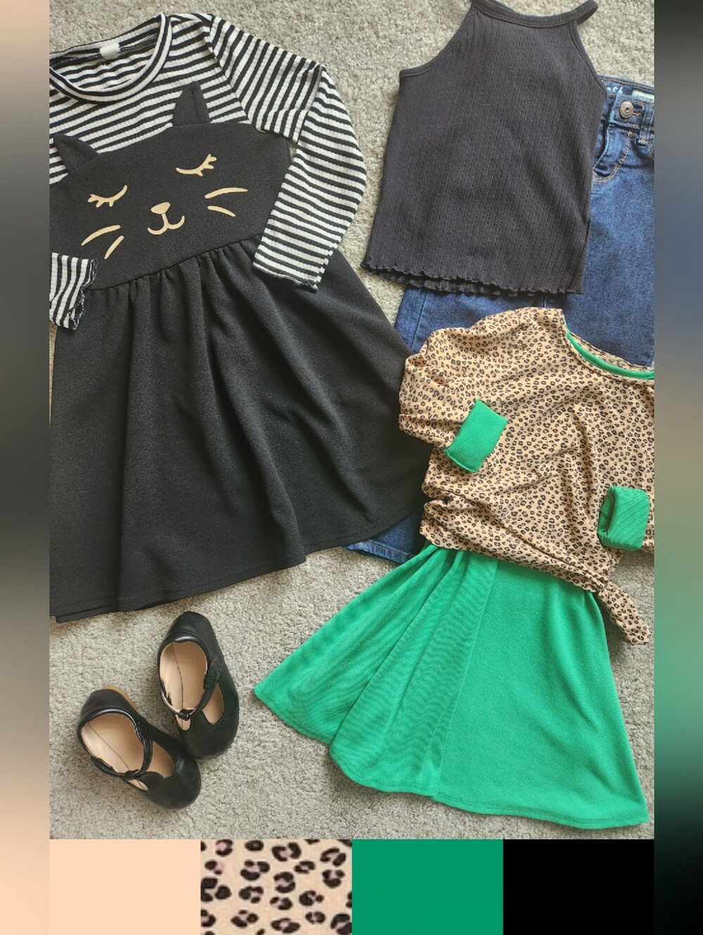 Girls 5T Mix & Match Bundle | Green, Leopard, Cat, Fall, School | 5 Pieces